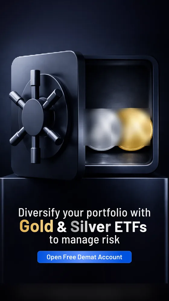 The gold & silver etfs campaign recomposed for the 1080×1920 story and reel: a vault holding gold and silver coins, re-anchored and re-scaled for the frame while the type holds its master size.